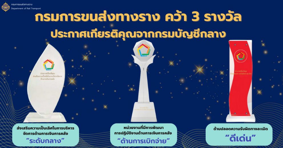 กรมการขนส่งทางราง คว้า 3 รางวัลด้านการบริหารจัดการการเงินการคลัง ประจำปีงบประมาณ 2566