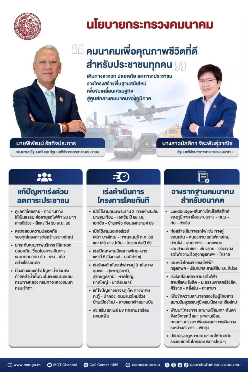 กรมการขนส่งทางรางเข้าร่วมรับฟังนโยบายรัฐมนตรีว่าการกระทรวงคมนาคม มุ่งพัฒนาระบบรางเพื่อยกระดับคุณภาพชีวิตประชาชน